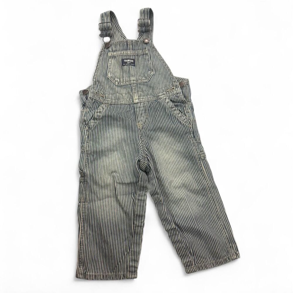 OshKosh B'gosh vintage railroad distressed striped denim overalls Size 24 months